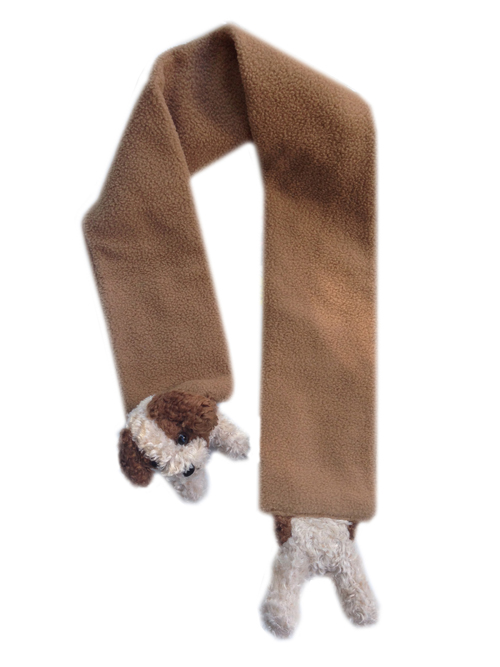 BearHands brown cream dog on camel scarf untied
